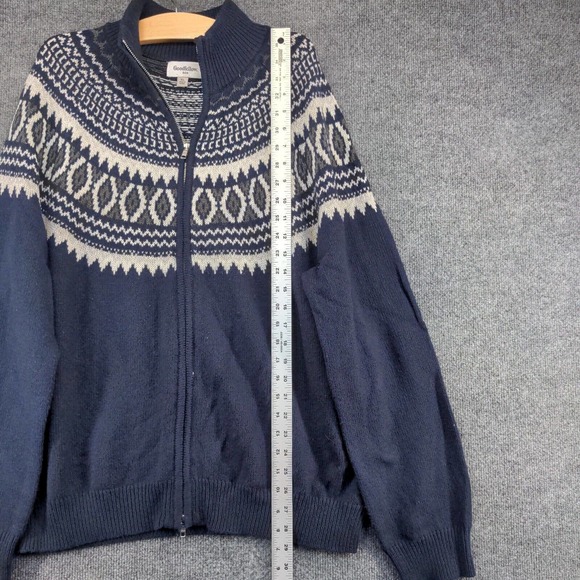 Goodfellow & Co. Men's Full Zip Knit Sweater Blue XL Fair Isle Cotton Blend - Picture 10 of 12